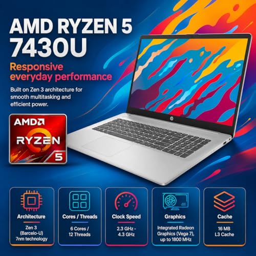 Image of HP 17 Touchscreen Laptop, AMD Ryzen 5 7430U, (Beats i7 1355U), 64 GB RAM 2 TB SSD, 17.3 inch HD+ Anti Glare Display, Radeon Graphics, Wi-Fi 6, Bluetooth 5.4, Windows 11 Pro, Office Lifetime License