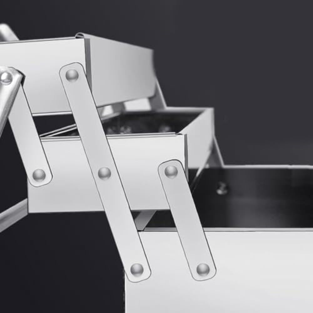 Cassetta degli attrezzi pieghevole a più livelli in acciaio inox, portautensili portatile per tecnici professionali, riparazioni domestiche e attrezzi da campeggio