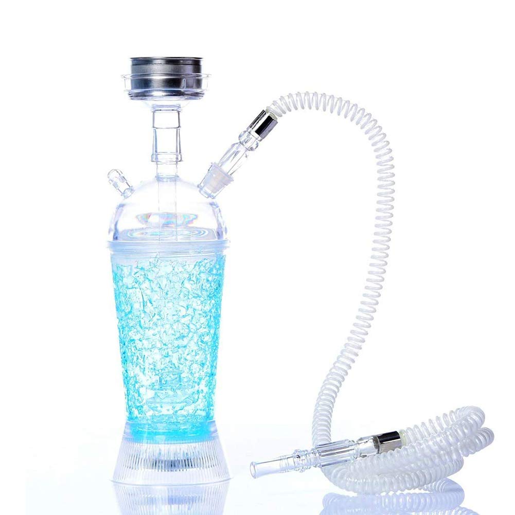 Acryl Shisha Set mit LED Licht, Shisha LED Shisha Set, Sheesha Metall Kopfhalter mit Silikonkopf und buntes LED Licht für den Rauchgenuss,Blau