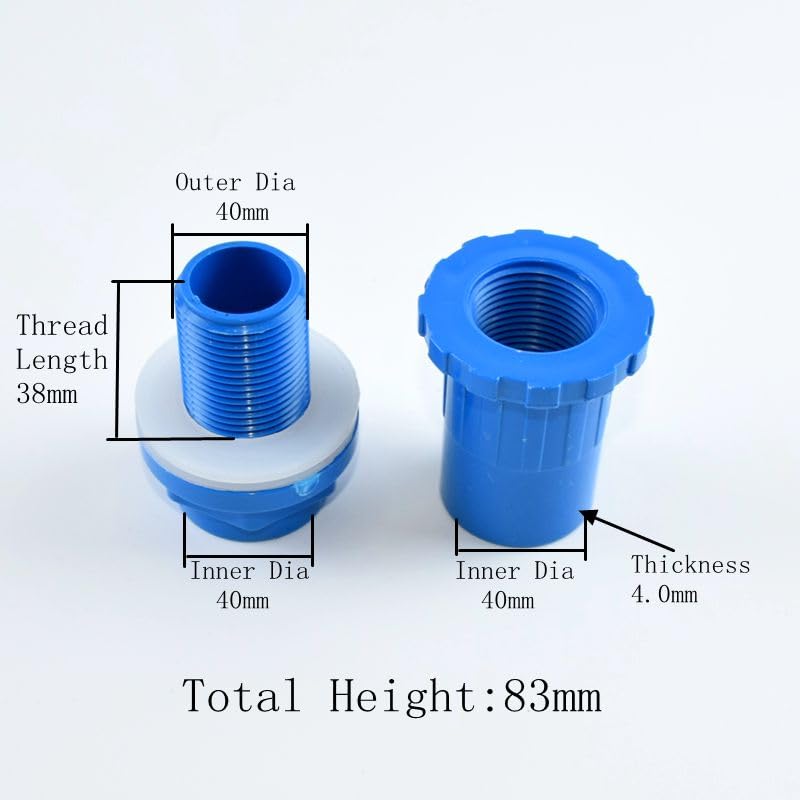 Válvula de retención oscilante de PVC para agua, Paquete de 2, 5 o 10 accesorios de tubería de PVC azul de 20 a 50 mm for conector de drenaje de acuario.(40mm,5Pcs)