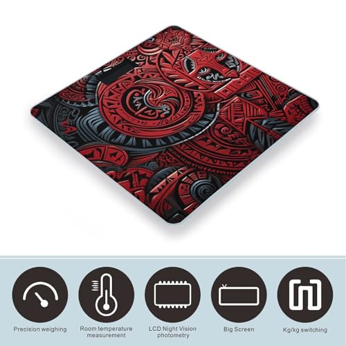 Báscula digital slim con patrón tribal rojo miniatura 3