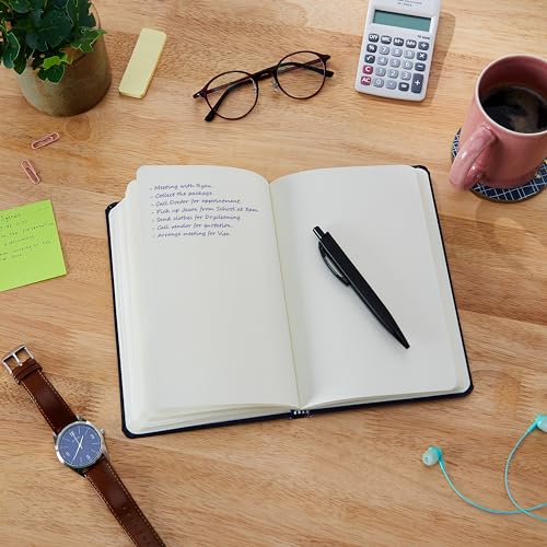 Image of amazon basics A5 Notebook With Ribbon Bookmark & Pen,Gift Set For Corporate & Personal Occasions (Blue),240 Pages