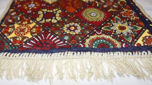 Image of BENAVJI Traditional Floral Printed Carpet Rug for Living Room | Soft Floor Mat with Decorative Tassel Border | Anti-Skid Multipurpose Area Rug for Bedroom, Hall & Home Decor Pack of 12