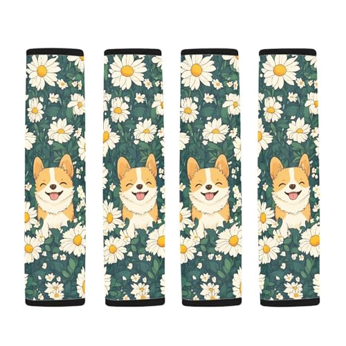 Image of AFPANQZ Corgi Daisy Anti-Slip Steering Wheel Cover for Women Universal Fit 14 to 15 inch Car SUV Sedans Accessories Neoprene Steering Wheel Protection Sweat Absorption