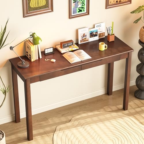 100% Solid Wooden Desk with Drawers - 47 x 16 Inch Mid Century Na...