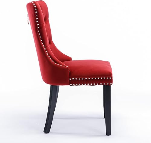 Miniatura 17 de i-POOK Juego de 2 sillas de comedor tapizadas de terciopelo, sillas de comedor con respaldo de alas con tirador de anillo, ribete de cabeza de clavo