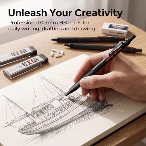 Image of Nicpro Mechanical Pencils 0.7mm in Case, 3 Pack Metal Mechanical Pencils Set with 8 Tube HB Lead Refills, 3 Erasers, 9 Eraser Refills, Art Sketching Pencil for Writing Drawing Drafting Engineering