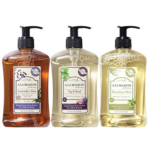 A La Maison de Provence Liquid Hand Soap | Fig & Basil, Lavender Aloe & Rosemary Mint | French Milled Moisturizing Natural Hand Soap | in 16.9 oz. Pump Bottles