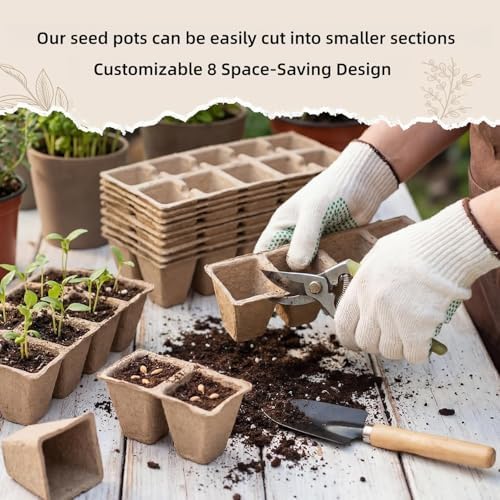400 Cells Seed Starter Tray 40 Pack, Peat Pot Organic Biodegradable Seedling Pots Germination Trays with 100 Plant Labels for Vegetable Flower, Herbs, Indoor Outdoor Garden - 3