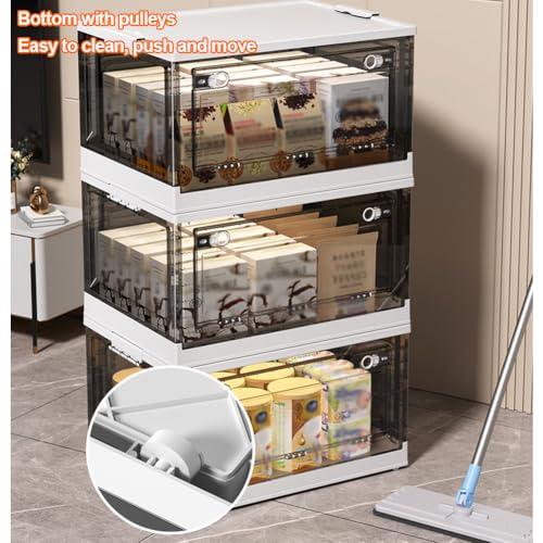 Contenedores de almacenamiento apilables con ruedas y tapas transparentes para dormitorio, sala de estar, oficina, 50 x 35 x 25 cm