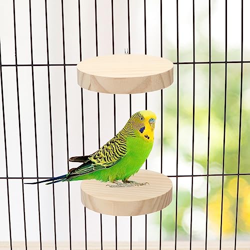 Image of 2 Pieces Bird Perch Platform Wooden Stand Toy for Small Bird Parrot Parakeet Cockatiel Budgie Lovebirds Conures Finches Rat Cage Accessories (Circular)
