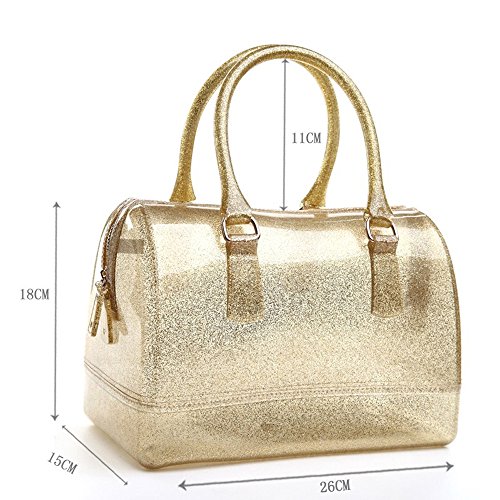 Image of Ladies Summer Jelly Pillow-shaped Top Handle Handbag Candy Color Transparent Crystal Purse
