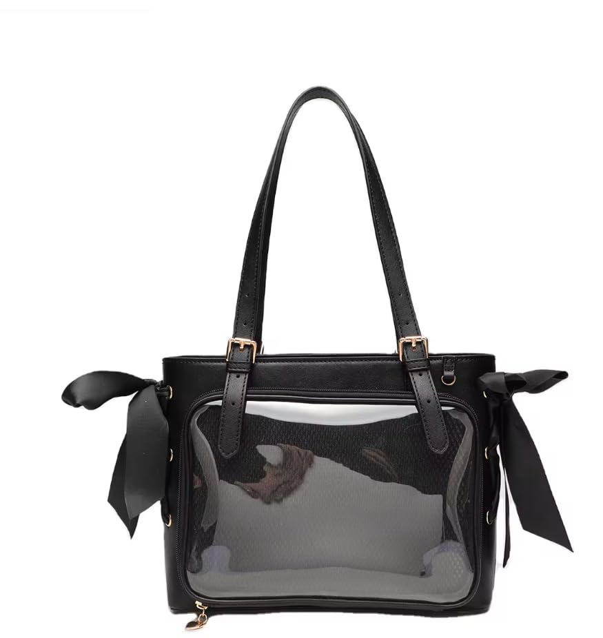 Womens Ita Bag Crossbody Tote – Messenger Shoulder Bag for Anime, Kawaii, Pin & Plushie Display | Clear Front, Mesh Insert|