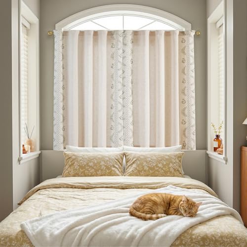 Image of jinchan Green Floral Linen Kitchen Tier Curtains 50x54 Inch 2 Panels