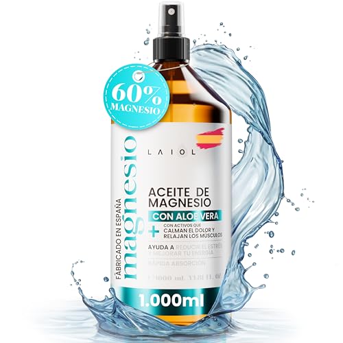 LAIOL Aceite de Magnesio Spray 1 Litro – Magnesium Oil Spray para Pies Cansados y Dormir – Magnesio para Masaje, Relajación Muscular, Sueño y Cuidado de la Piel – Adultos y Niños