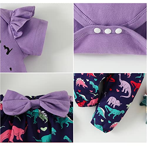 Amawmw Newborn Baby Girl Dinosaur Clothes Short Sleeve Romper Dino Pants Infant Baby Girl Outfit Summer Fall Gifts Set #TOP4