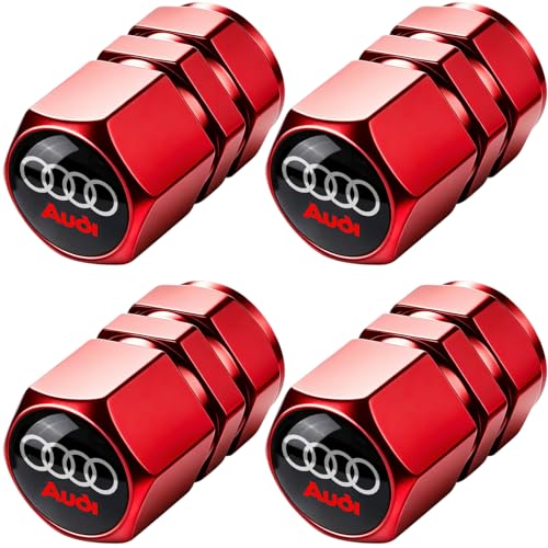 Tire Valve Stem Caps Compatible with Audi Tire Valve Stem Cover Air Cap Belt O-Ring Metal Valve Stem Caps Decoration Accessories 4 Pcs Red