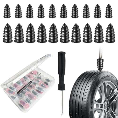 ZEHXI 60 PCS Tire Plug Kit - Tire Plugs Screw Type,Tire Repair Spiral Rubber Screws Plug Kit with 2 Sizes and Screwdriver,Fast Self-Service Tool for Car, Bikes,Motorcycle,Tractor Tire Puncture Repair
