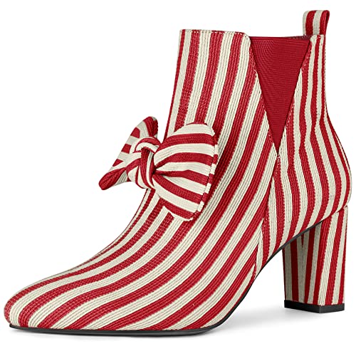 Bottines rouges à talons épais Allegra K en taille 39 avec fermeture éclair pratique pour femme
