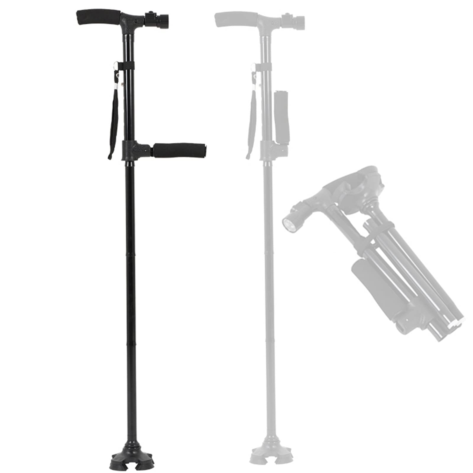 Muletas para Ancianos Ajustables en Altura, Bastón Portátil, con Luces Led, Negras, Muletas de Aluminio