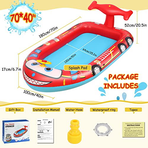 Splash Pad Sprinklers For Kids, 70Inch 3 In 1 Inflatable Sprinkler Pool Toys Sprinkler Pad With Steering Wheel Indoor Outdoor Water Play For 3 4 5 6 7 8 Year Old Girls Boys (Fire Truck Design) #TOP6