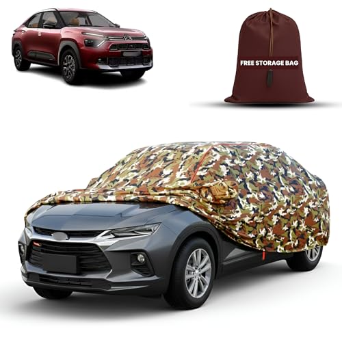 Image of MORNYRAY Car Cover for Citroen Basalt X | Fully Waterproof Car Body Cover | with Mirror & Antenna Pocket | Dustproof, Windproof & Anti-Scratch Lining, Camouflage