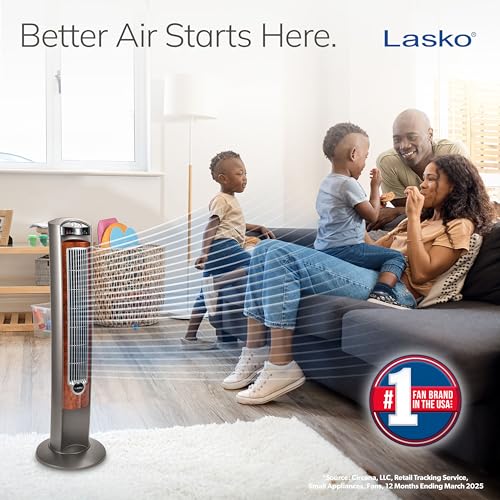 Lasko Oscillating Tower Fan with Remote, Quiet Floor Fans for Bedroom, 42", Woodgrain and Grey, T42954 by Lasko - Image 2