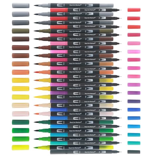 Markers for Adult Coloring Books No Bleeding, Set of 36 Colors, Coloring Pens for Adults, Dual Brush Marker Pens with Fine & Brush Tips, Art Supplies for Drawing, Calligraphy, Sketching and Doodling.