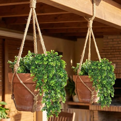 Image of Dekorly 2 Pack Artificial Plants Artificial Hanging Plants Faux Eucalyptus Leaf Greenery Fake Hanging Eucalyptus Plant (Green) (2, Green)