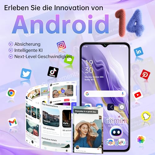 OUKITEL C2 Handy Ohne Vertrag - Android 14 Smartphone Ohne Vertrag 16GB RAM+64GB ROM/1TB Erweiterbar, 6.52" HD+ Handy Günstig 5000mAh Akku, 13MP+5MP Kamera, Dual SIM/GPS/OTG/3.5mm Jack,Schwarz – Bild 6