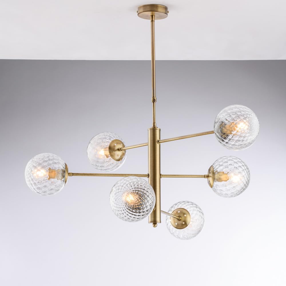 Generico Lampadario design contemporaneo ottone con sfere in vetro 6 luci per salotto, soggiorno, sala da pranzo, camera da letto bon-590