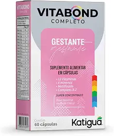 Katiguá, Polivitamínico Vitabond Gestante, Completo de A a Z, Com 13 Vitaminas, 8 Minerais, Metilfolato e Vitamina de A a Z, Super Concentrado, 60 Cápsulas rígidas • 60 doses