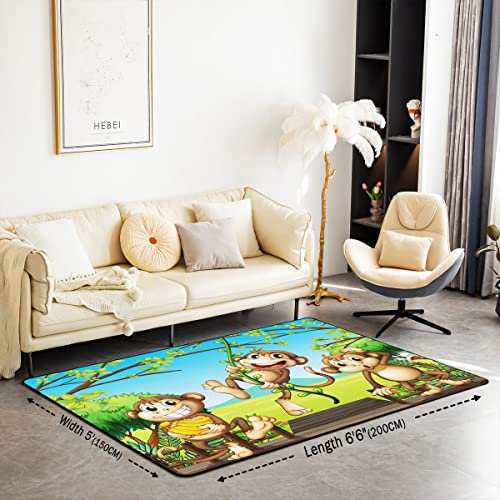 Homemissing Monkey Area Rug Cartoon Animal Pattern Rugs for Living Room Bedroom Cute Monkey Print Botanical Branches Green Brown Decorative Rug 100 * 150cm - Image 2