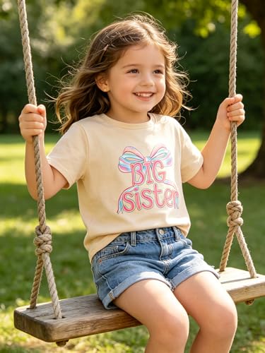 Image of Funnycokid Big Sister Shirts for Girls Pregnancy Announcement Toddler Promoted to T-Shirt 1-7 Years