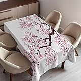 Ambesonne Japanese Tablecloth Branch of a Flourishing Sakura Tree Flowers Cherry Blossoms Spring Theme Art Decorative for Dining Room & Kitchen Rectangular Washable Table Cover 60' X 84', Pink Brown
