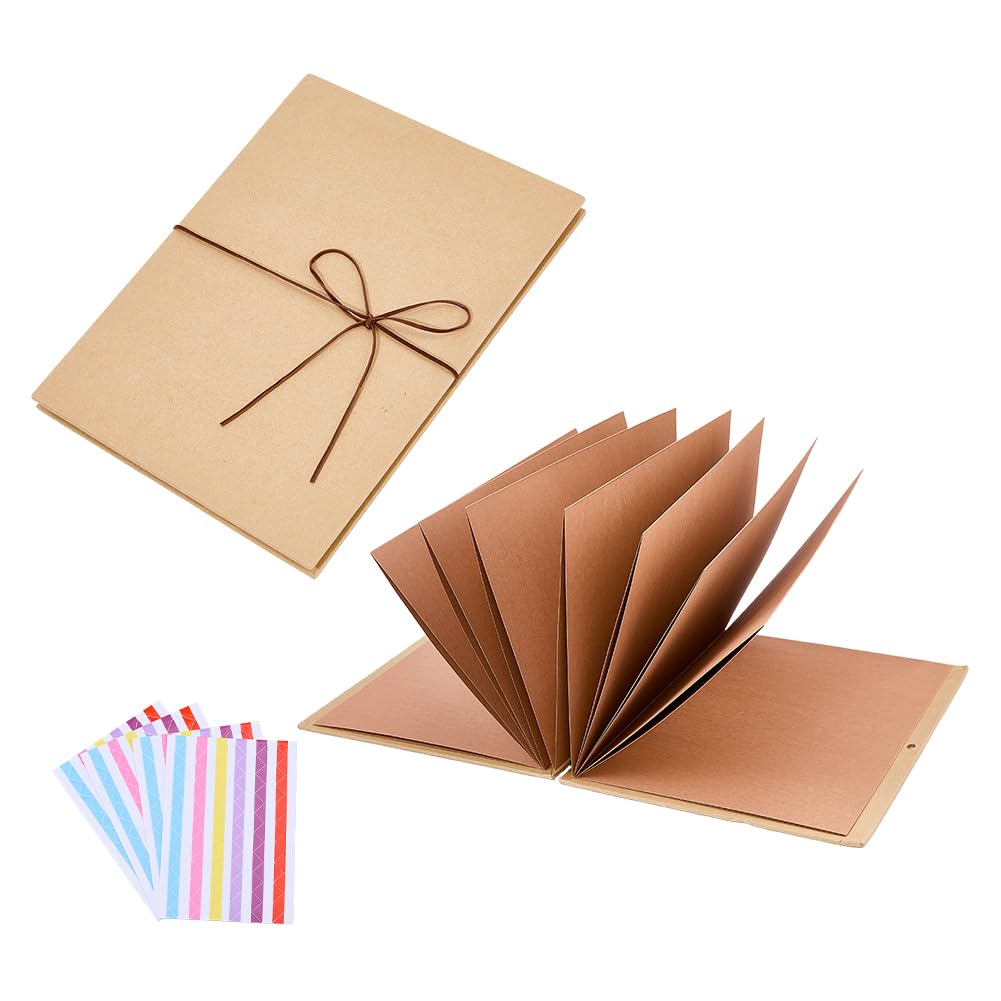 SUPERFINDINGS 2 Stück Faltbare Sammelalben Dehnbare Faltbare DIY Fotoalben mit 4 Blättern Aufklebern 11.02x8.27Zoll Braun Hardcover Kraftpapier Sammelalbum Fotosammlung für Hochzeit