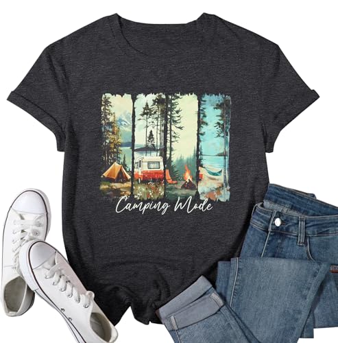 Camping Shirts Hiking Adventure T-Shirt: Camper Gifts Tops Women Vintage Mountain Nature Graphic Tees Short Sleeve Outfit