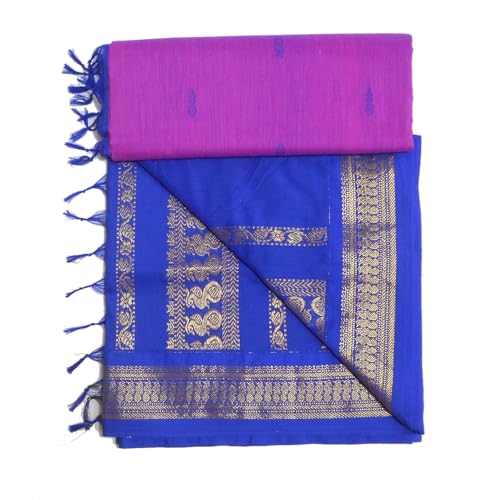 Image of Pure Kalyani Cotton Saree | Zari Border & Blouse Piece - Lata Gadwal Design | Traditional Saree