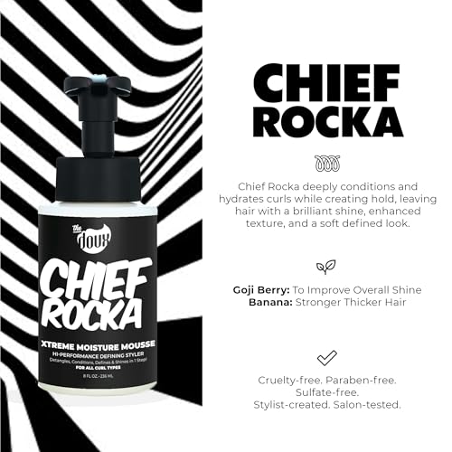 Image of Chief Rocka Xtreme Moisture Mousse for Curly Hair - Curl Defining Hair Mousse for Women with Lasting Hold, Frizz Control & Shine - Styling Foam for Wavy Hair, Coily Hair & Natural Hair Products, 8oz