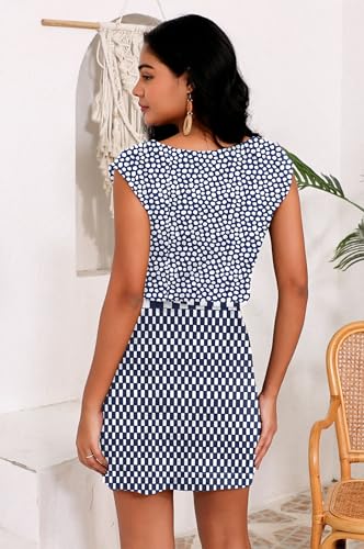 Image of SAUKOLE Womens Summer Dress Cap Sleeve Square Neck Short Dress with Pockets | Classic Square Neckline, Button Front, Adjustable Drawstring Waist, Flowy Mini Sundress for Women, 2026 Summer Outfits