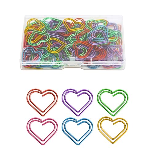 100/200Pcs Heart Shape Metal Paper Clip Colored Metal Paperclips File Clamp for Document Note Paper Postcard Organization Creati