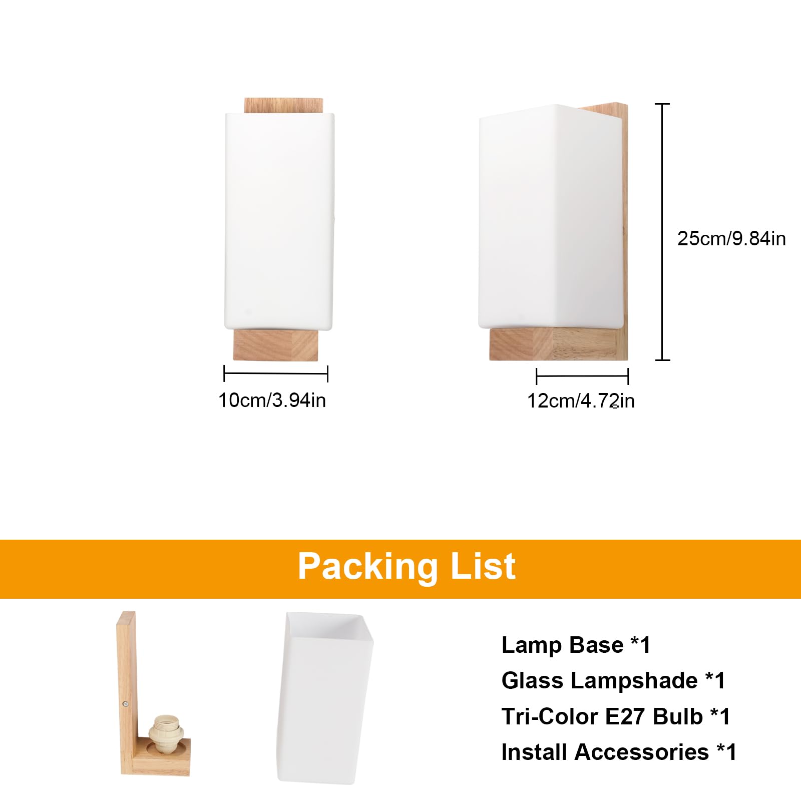 Osairous applique led da parete interno 3000K/4500K/6500K applique da parete dimmerabile a tre colori lampada da parete creativa in legno adatto per camere da letto, corridoi, scale (25 * 12 * 10 cm)