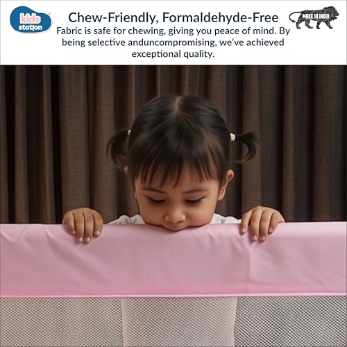 Image of Kids Station 1 Side Basic Bed Rail Guard (5.3ft x 2.6ft / 150x80cm), Bed Railing for Baby Safety, Kids Toddler Bed Protector Side Walls, Adjustable Height, Portable & Foldable (Pink)