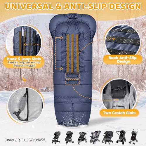 Image of Orzbow Stroller Footmuff Universal - Weather-Proof Bunting Bag for Toddler, Warm Fleece Sleeping Bag for Cold Weather, Easily Attaches to Most Strollers, Baby Boys Girls Winter Essentials, Blue
