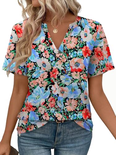Image of WEESO Womens Tops Summer Short Sleeve V Neck Blouses Business Casual Loose Fit Tshirts Trendy Fashion Outfits