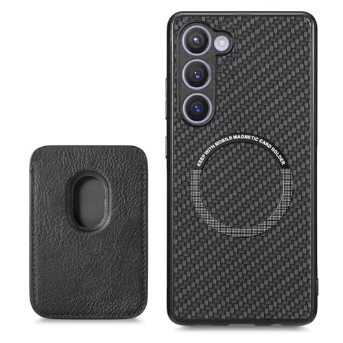 FAOMSEBS for Samsung S23 Case MagSafe, with Magnetic Wallet & Card Holder (Carbon Fiber Texture) [Stable Magnetic] [10Ft Drop Tested] Slim Shockproof Case for Samsung Galaxy S23 Wallet Case 6.1 Inch