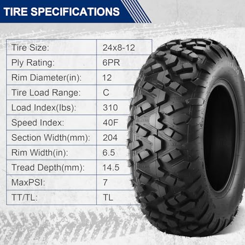 Image of MaxAuto 24x8-12 ATV UTV Tires, 24x8x12 All Terrain ATV Tires for All Trail Tire, 24 8 12 Mud Sand Off-Road Tire, 6PR Tubeless, 2 Pack