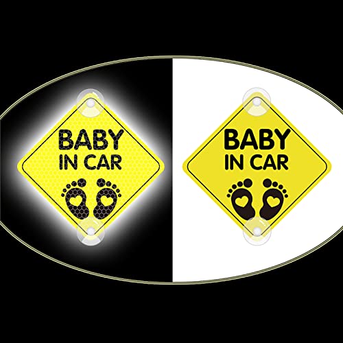 Nouiroy Luminous Baby On Board Sticker for Cars, Love Feet Reflective Baby in Car Sign Decals with Suction Cups,Double-Side Printing PVC Car Sign Stickers for Car, Trucks, SUV?Double-side Yellow?