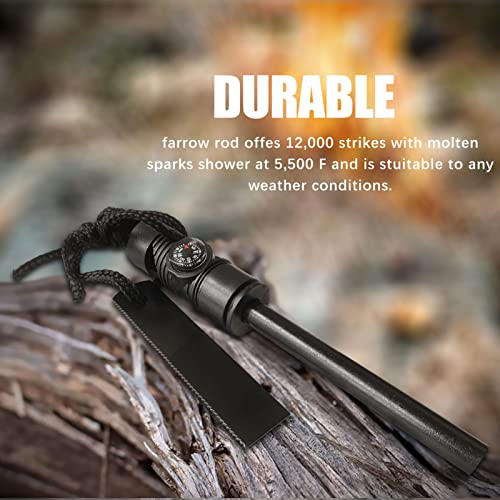Feyam Fire Starter Striker Magnesium Rod Igniter With Compass And Whistle, Outdoor Survival Kit Combination, Necessary Ignition Wax Impregnated Hemp Rope, And Outdoor Sports Large Capacity Bag #TOP4