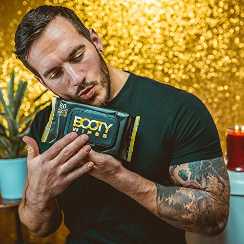 BOOTY WIPES for Men - Flushable Wet Wipes for Adults, Man Wipes Infused with Vitamin-E & Aloe (320 Wipes Total - 4 Flip-Top Packs of 80) Biodegradable, Hypoallergenic, Alcohol Free